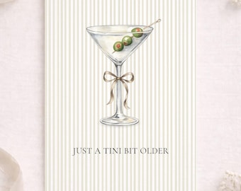 Martini Birthday Card, Watercolour Cocktail Illustration, Funny Birthday Greeting (A5)