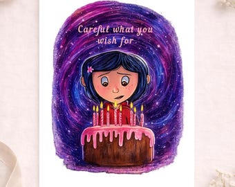 Coraline inspired Birthday Card, Spooky Birthday Card, For Her, For Him, A5