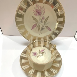 Vintage Z&Co Cup Saucer Dessert Plate Tirschenreuth Bavaria Numbered Floral Gold Trim Teacup Coffee Cup Art Deco Porcelain