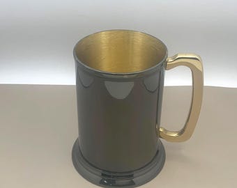 Brass Nickel Tankard Beer Stein-G & D Spain-European Design-Engraveable-Bar Decor Home Decor