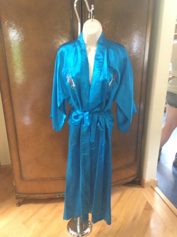 Chinese Blue Silk Robe
