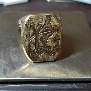Vintage Handmade massive Bronze Signet Ring, Artisan Engraved Bronze Ring, Rustic Men's Statement Ring, Unique Handcrafted Jewelry, Gift for
