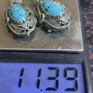 Massive Vintage Soviet Filigree Earrings Natural Turquoise Boho Statement Jewelry Large Heavy Ethnic Dangle Earrings USSR vintage rare find