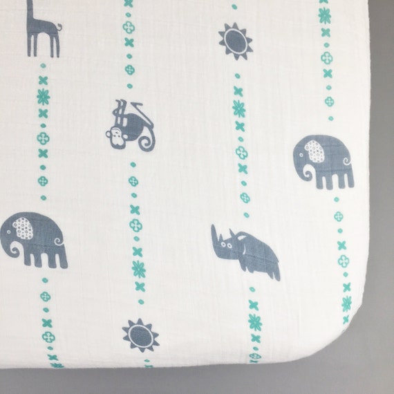 Blue Jungle Animals Fitted Crib Sheet (organic Cotton Muslin)