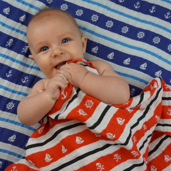 Nautical Stripes Swaddle Blanket: Made With 100% Organic Cotton