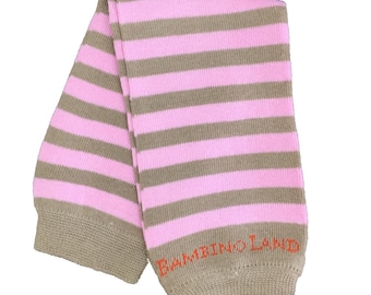 Organic Baby Leg Warmers Pink & Brown Soft Stripes