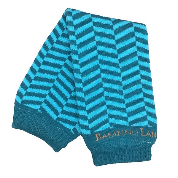 Organic Baby Leg Warmers Herringbone Chevron Blue Teal