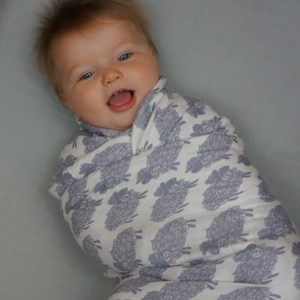 Sheep - 1 Single Layer Swaddles 50&quot;x50&quot; made from Bamboo, muslin, nursing cover, large size light weight blanket