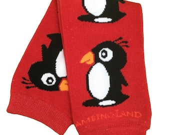 Organic Baby Leg Warmers Penguins Red