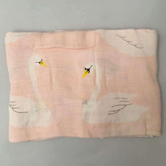 nursing cover Great for swaddling travel blanket and more bamboocotton blend soft muslin Pink Swans Swaddle 1 pack