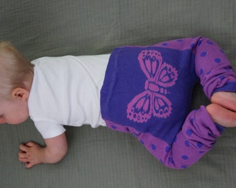 Purple Butterflies Baby Leggings, Gender Neutral Pants, fits easily over cloth diapers