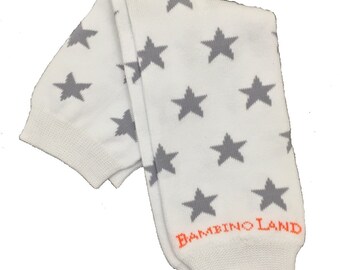 Organic Baby Leg Warmers Stars White and Grey