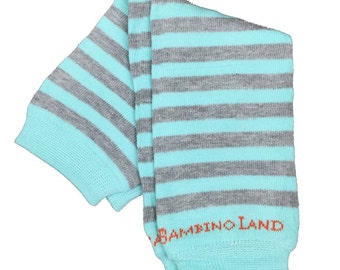 Organic Baby Leg Warmers Aqua and Grey Soft Stripes