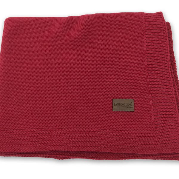 Red Knit Baby Blanket, Soft Organic Cotton - heirloom blanket for baby, receiving blanket, gender neutral baby shower gift