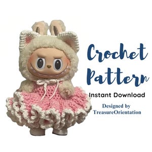 Labubu Clothes Crochet Pattern Pink Cat Kitty Kitten Dress , Labubu Accessory Clothes Crochet, PDF Crochet Pattern