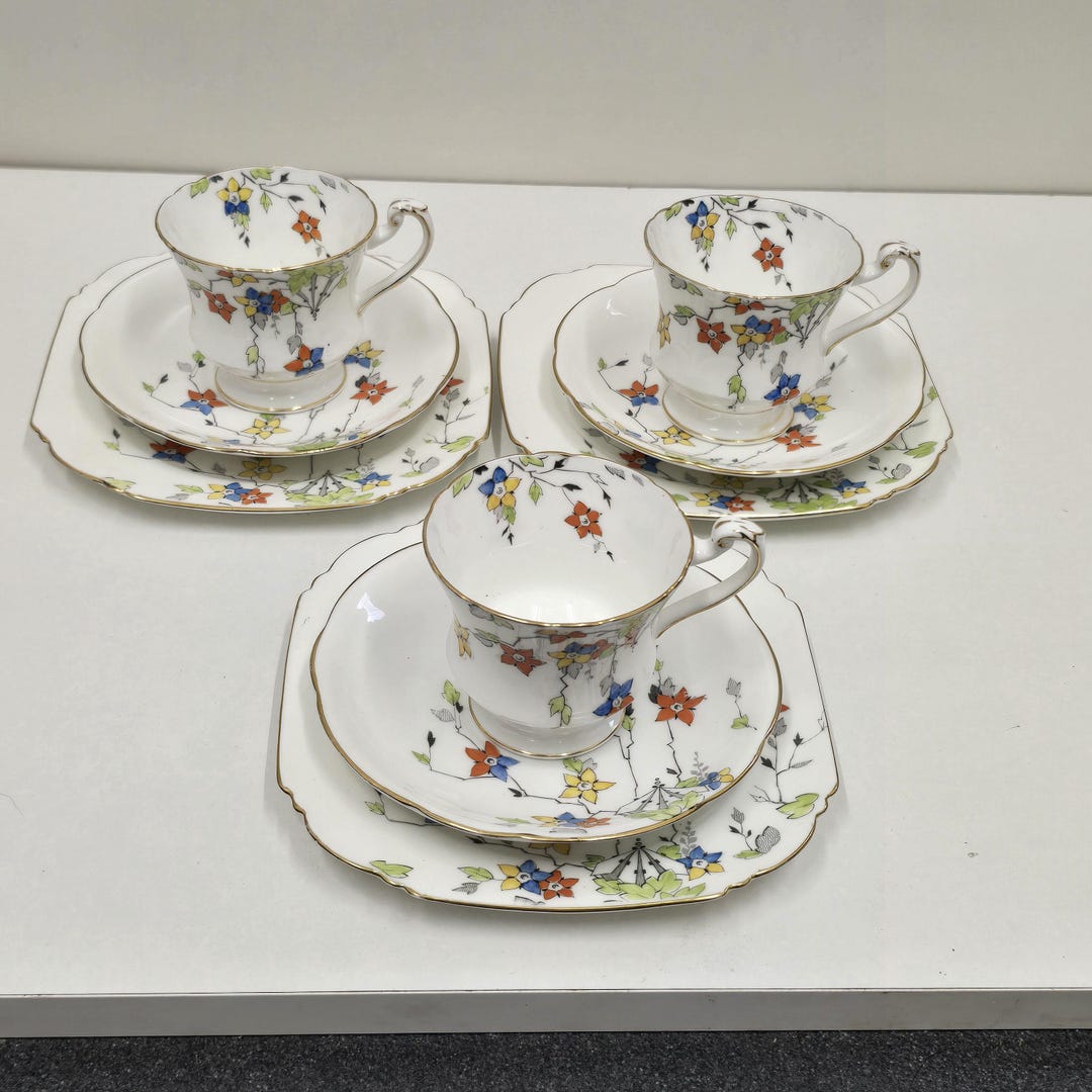 Vintage Paragon Pendant Pattern Set of 3 Trio's Cups Saucers and Tea ...
