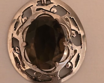 Vintage Scottish Miracle Sterling Silver Hallmarked Edinburgh 1975 Smokey Quartz Pendant Necklace 3.5 cm