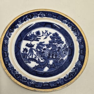 Vintage Bone China Willow Pattern Blue White Pattern Set of 4 Tea Plates 6 inches