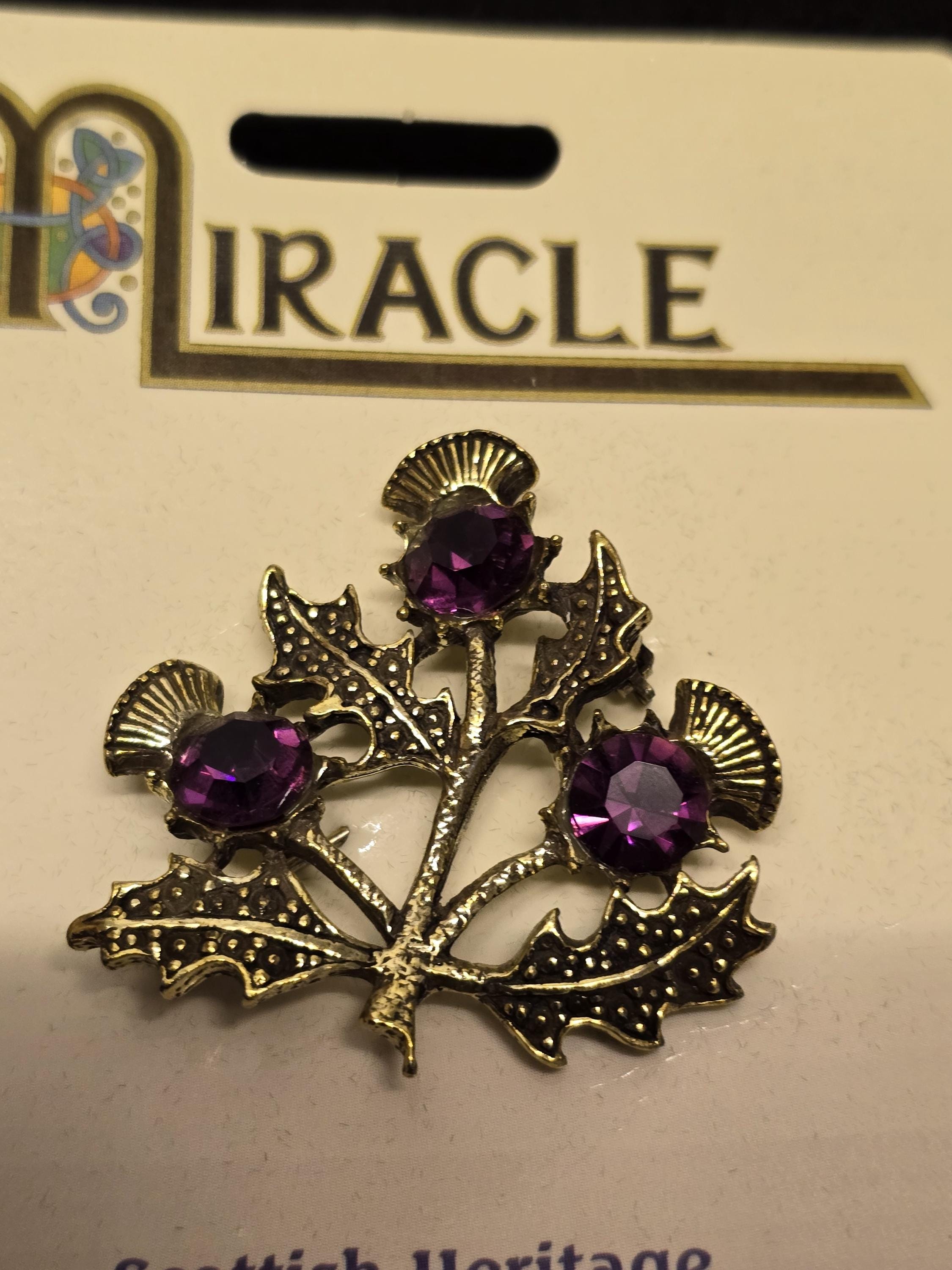 Vintage 1960s Scottish Miracle Brooch With Purple /amethyst