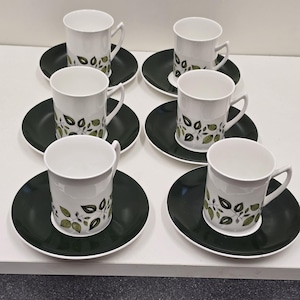 Vintage Elizabethan China Green sleeves Pattern Set of 6 Coffee Cups and Saucers