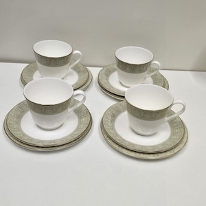 Vintage Royal Doulton H5012 Sonnet Pattern Set of 4 Trio&#39;s Cups Saucers and Tea Plates