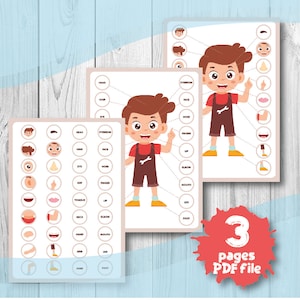 18 Body Parts Matching Activity Printable A4 Flashcards, Body Parts Matching Game, Printable Activity Body Parts, Body Parts Matching