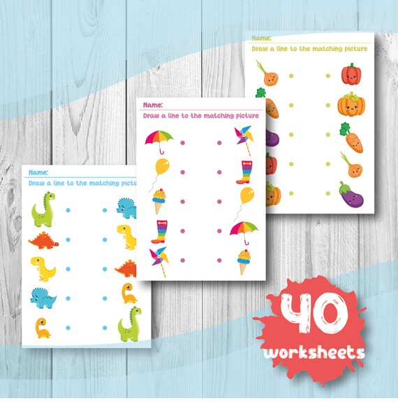 Printable Worksheets, Draw a line to the matching picture. Matching Worksheets, Match the Picture, Preschool Activity, Educational Pages,