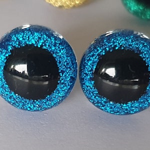 10 paires d'yeux pailletés 12 mm, colorés Bleu