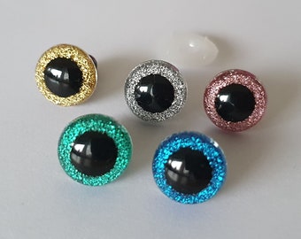 10 Paar 12 mm Glitzeraugen bunt