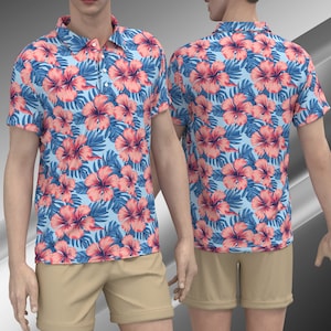Pink Hibiscus Hawaiian Short Sleeve Golf Shirt