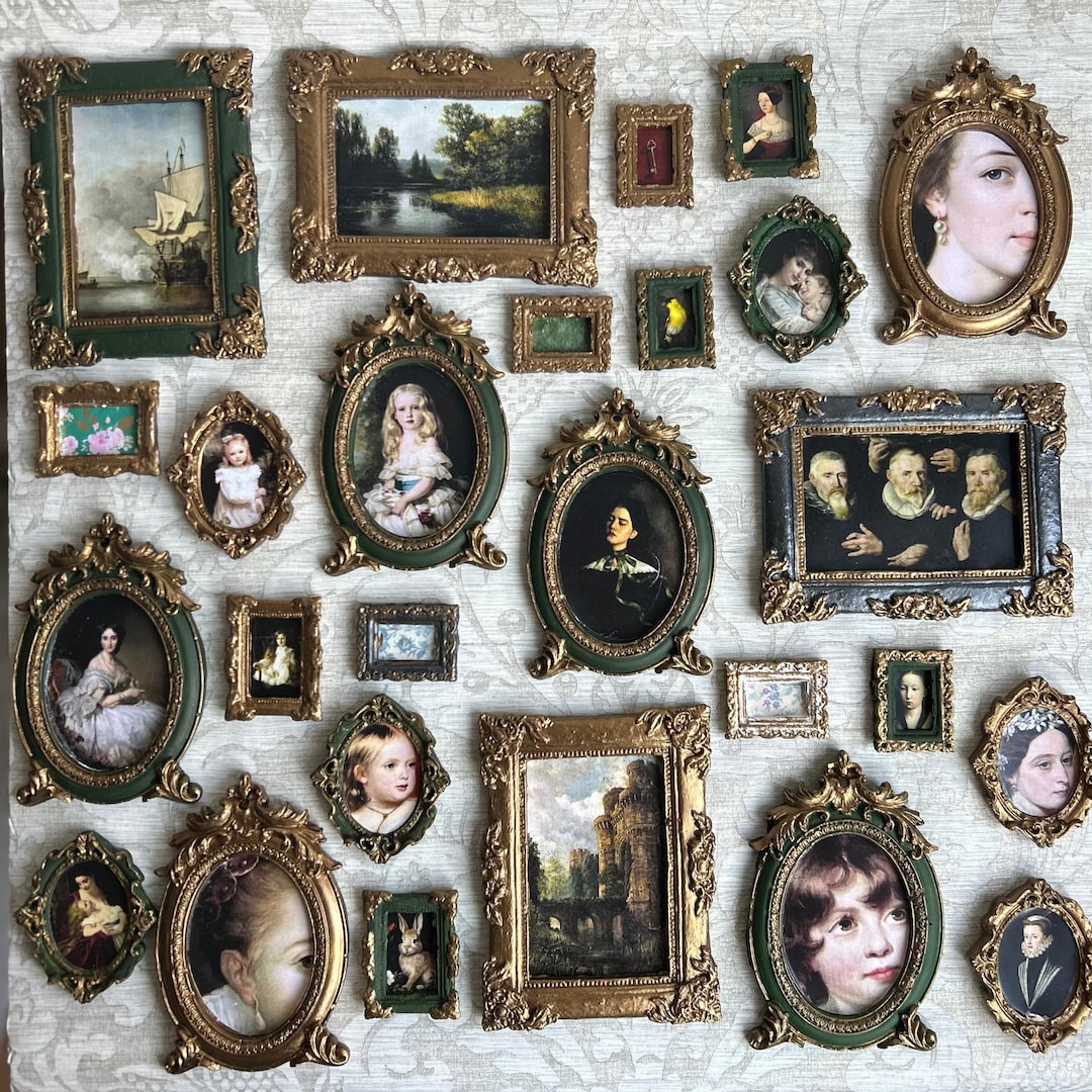 Christmas Gift Handmade Mini Plaster Frame With Antique Print Dollhouse ...