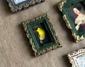 Handmade Mini Plaster Frame, Vintage Art Print, Dollhouse Decor (3x4 4x5cm)