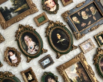 Handmade Mini Plaster Frame Vintage Print Dollhouse Portrait Gallery Wall Art Decor