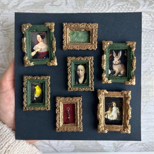 Handmade Mini Plaster Frame & Print: Vintage Dollhouse Portrait Art