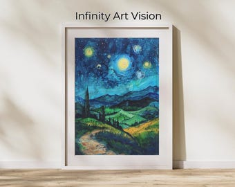 Vincent van Gogh Sterrennacht | Impressionistische kunst schilderij | Beroemde natuurprint | Vintage print | Afdrukbare muurkunst | Digitale download