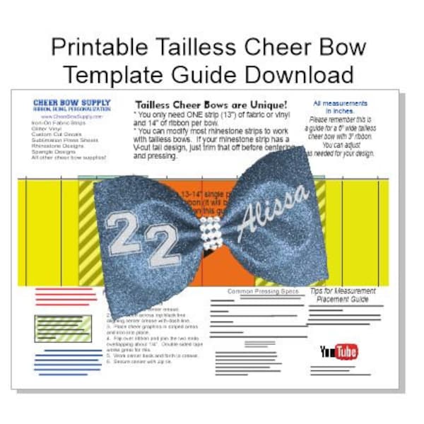 Printable Tailless Cheer Bow Template And Loop Graphic Placement Guide PDF Download