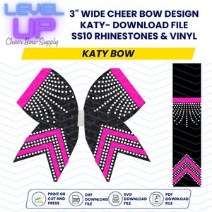 Level Up vinyl och ss10 strass klippfiler Katy-rosett - 3" cheerlead-rosett mall för nedladdning