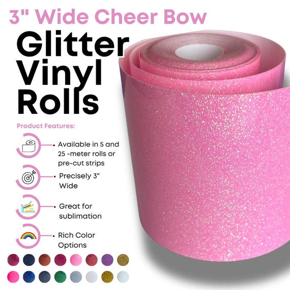 Cheer Bow HTV Glitter Vinyl Roll | Pre-Cut 3 Inch Wide | 5m or 25m | Just Unroll Cut & Press