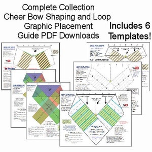 Conjunto completo de modelos de laços de torcida para impressão e guia de posicionamento de gráficos de laços para download em PDF - 6 estilos de laços!