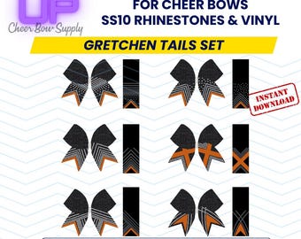 Level Up Vinyl and ss10 Rhinestones Cut Files Gretchen Tails Set - 3" Cheer Bow Template Download