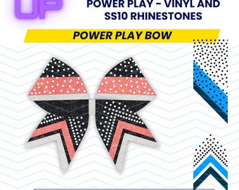 Level Up Vinyl and ss10 Rhinestones Cut Files PowerPlay Bow - 3" Cheer Bow Template Download