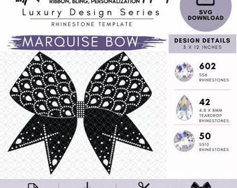 Marquise Rhinestone Cheer Bow SVG Template | Luxury Shapes | Rhinestone Template | Cheer Bow SVG Download