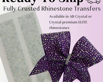 Fully Crusted Cheer Bow Rhinestone Transfer Strip 3&quot; X 13&quot;