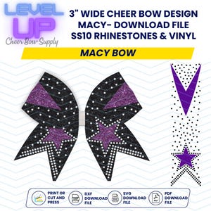 Level Up vinyl och ss10 strass klippfiler Macy rosett - 3" cheerlead rosett mall för nedladdning