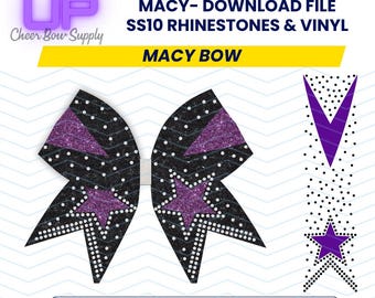 Level Up Vinyl and ss10 Rhinestones Cut Files Macy Bow - 3" Cheer Bow Template Download