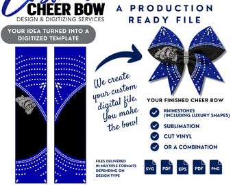 Custom Cheer Bow Digitizing Service | Rhinestone Template SVG, Sublimation & Cut Vinyl Design | DIY Vector File | Multi-Media Template