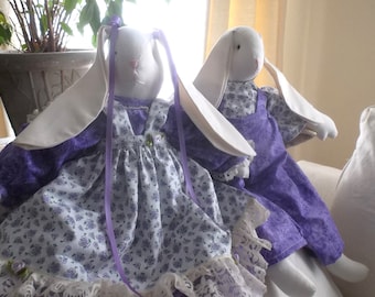 Beautiful Set of Boy and Girl Easter Bunny Rabbits,  Bright Purple  Out fits