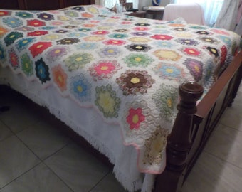 Grandmother's Flower Garden, Handquilted  and Pieced Quilt, Pattern # 25 of Stearns,Fosterr