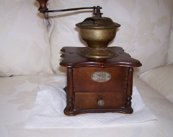 Primitive French  Antique Wood Coffee Grinder, Holland or Germany,EREKA on front