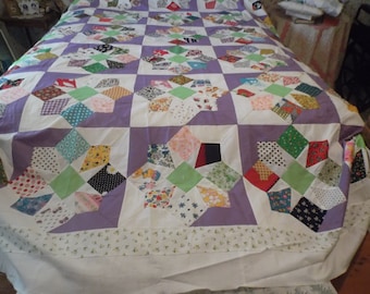 Star Handpiece Quilt Top Lots of Feed sack Fabric